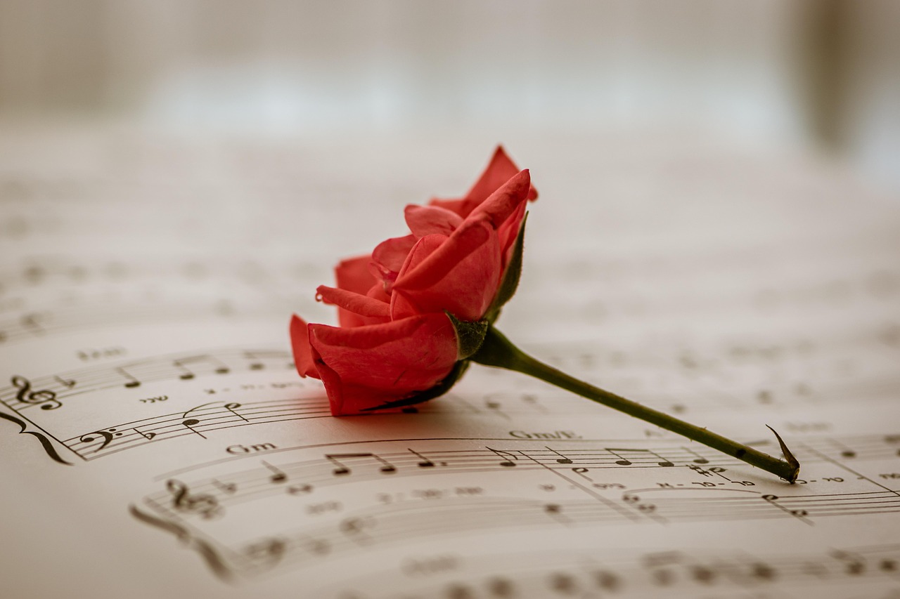Musical score with rose
